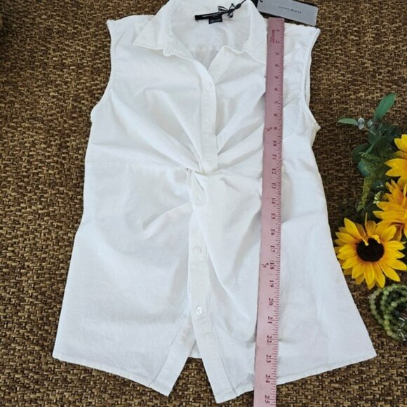 NEW French Connection Women's Blouse Size Medium White Aofie Linen Blend Twist - Picture 9 of 16